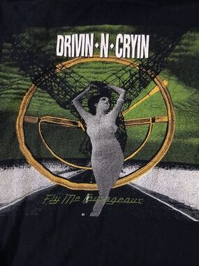 Drivin-cryin Gildan Black Tee with Green and Gold Graphic Accents
